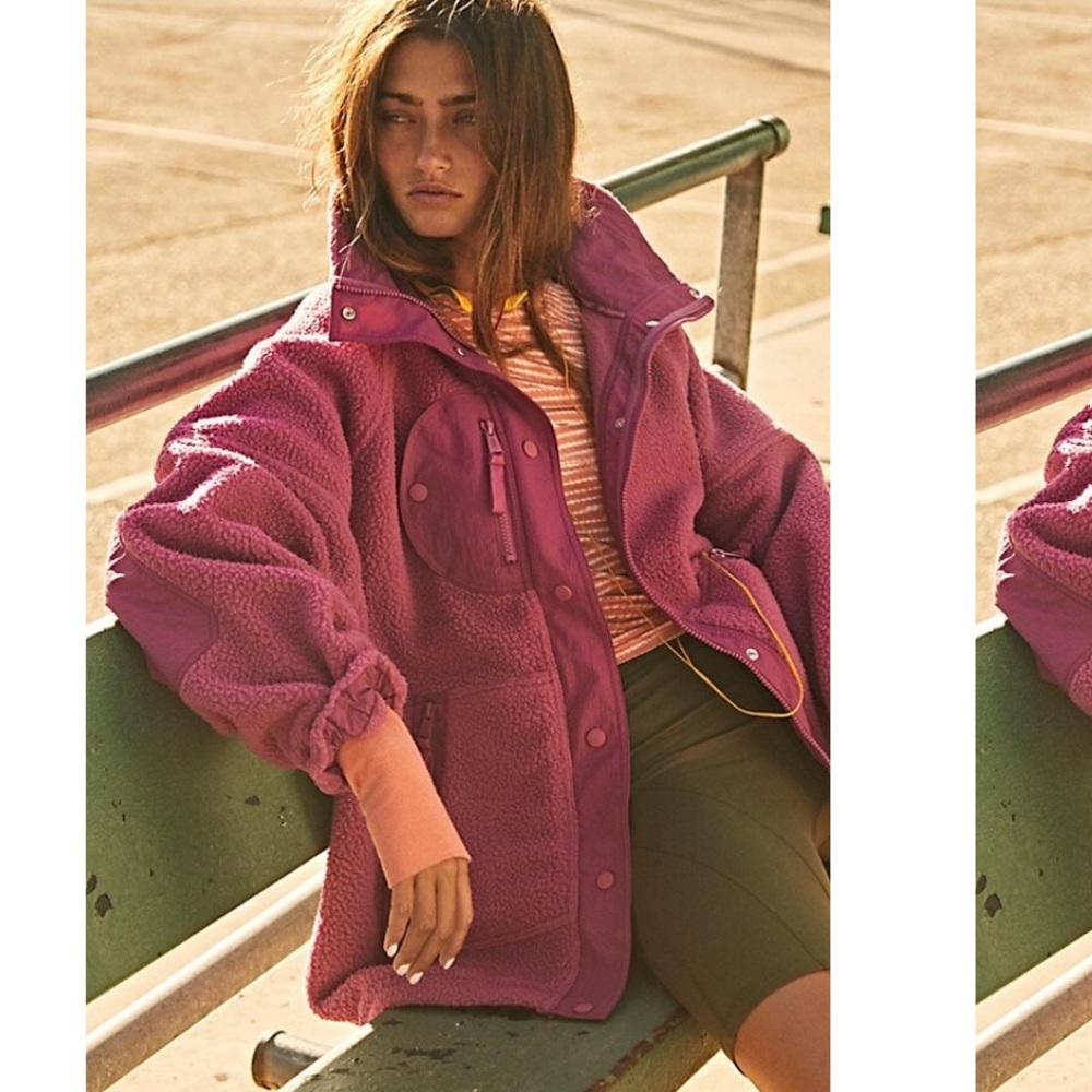 NWT Free People Hit the Trails Fleece Jacket in Pink/Rose. Size M